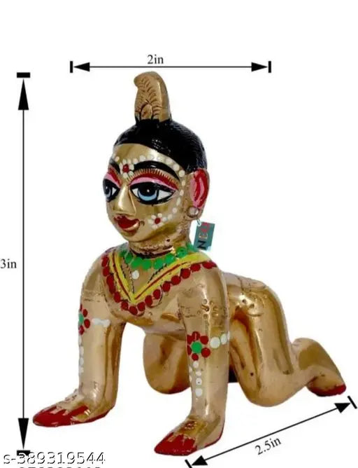 Brass Krishna-Radha idols (312g, 3pc), hand-painted for Janmashtami, Indian God Idol collection