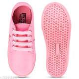Pink sneakers with white laces and a foam sole