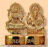 Brass Ganesh-Lakshmi set (4x4 inches), traditional Hindu idols for home decor and worship, Indian handcrafted