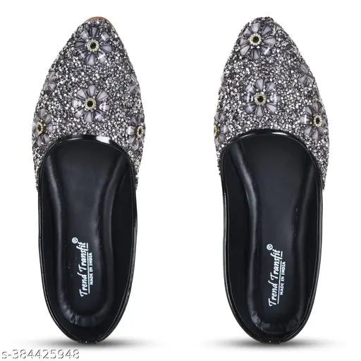 Designer synthetic leather ethnic shoes Jutis for women - embellished slip-on with stone work, India