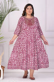 HPJ Women's embroidered cotton Anarkali Kurta in rayon, three-quarter sleeves. Vibrant printed ethnic wear for women, perfect for occasions. Made in India