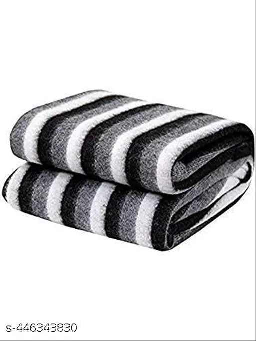 Black and white striped polyester single bed AC fleece blanket (60 x 90 inches), lightweight and durable, made with natural dyes