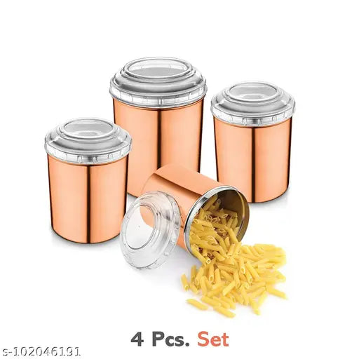 4 PCS Stainless Steel Canister Set in Copper Color with White Color PC Lids -4Pcs Set