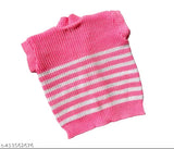 Pink woolen sleeveless kiddie vest, self-design net pattern
