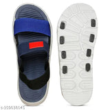 A boy's casual slippers with a sporty design. Navy blue and white footwear, straps with an adjustable buckle for comfort