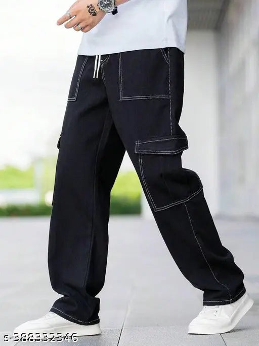 Elegant trendy men's denim jeans, solid navy blue, size 30, India-made fashion essential