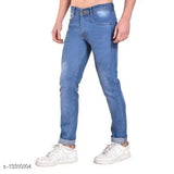 Men's blue denim skinny jeans with rolled cuffs