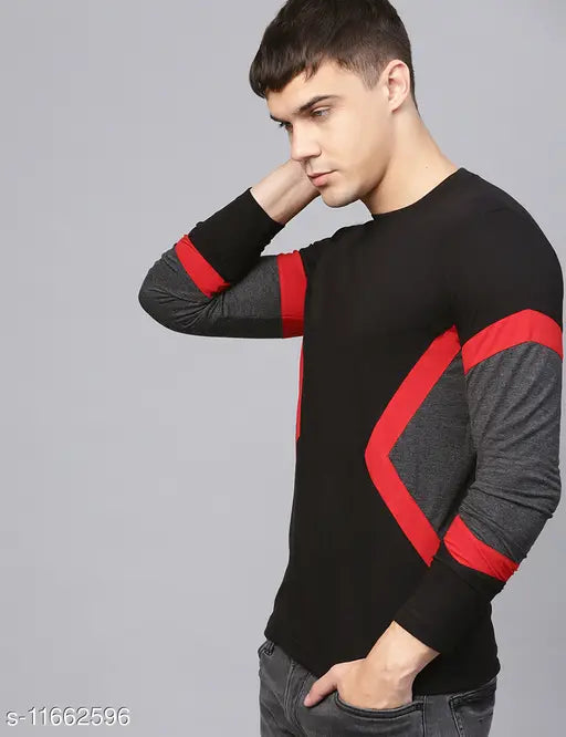 Black colorblocked cotton long-sleeve men's t-shirt from EYEBOGLER, casual wear style