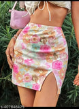 Cotton blend printed mini skirt for woman, vibrant net pattern, size 26/28/30/32/34 from India