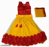 Embroidered floral net Lehenga Choli set with satin top & dupatta for kids' cultural wear, Indian origin