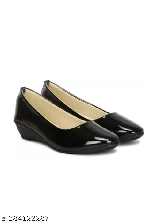 Black synthetic leather ballerinas for women's bellies by Mahi & Looks, slip-on design, Indian origin