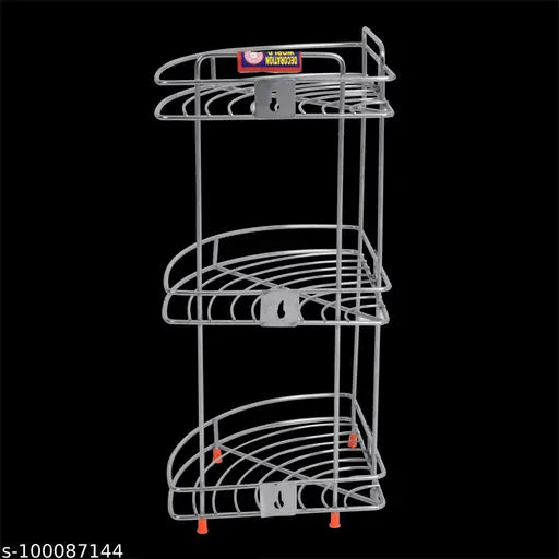 Stainless steel corner rack, 3 tier, for kitchen or bathroom, wall mounted