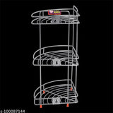 Stainless steel corner rack, 3 tier, for kitchen or bathroom, wall mounted