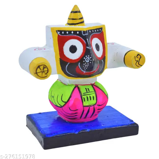 Ceramic Divine Lord Jagannath car dashboard idol (7cm x 8cm x 5cm), Indian handcrafted religious artifact on vehicle dashboard