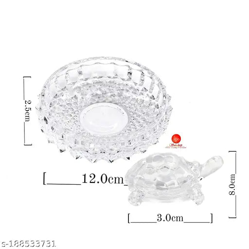 Crystal Feng Shui Turtle/Tortoise with Glass Plate - Unique decor for career, wealth, and good luck, 12.5cm L x 3cm H x 12.5cm W