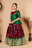 Cotton silk and silk dupatta Lehenga Choli for kids, 2 sets in various sizes from 12 months to 12 years, Indian Zari woven and stitched net design, short sleeves, handcrafted