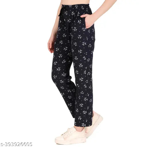 Women's trackpants, navy blue with white star pattern