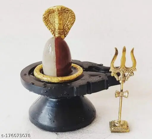 Ardhnareshwar Narmada Shivling Stone: 10cm x 7cm, Original 4-inch Base, Naag and Trishul Idols, Set of Three in One, Size 2 Inch