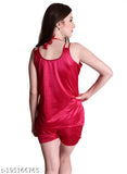 Black and red satin Women's combo top & shorts set, comfortable fashionable nightwear perfect as a bridal gift or anniversary present