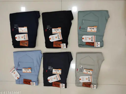 Men's jeans in different colors and styles, likely made from denim fabric