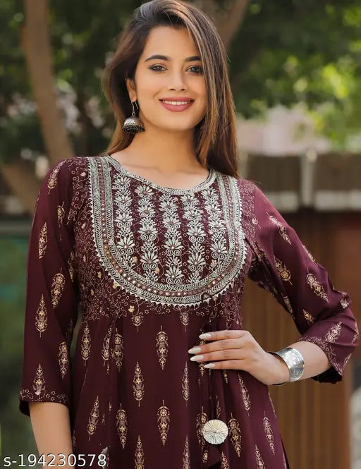 Purple embroidered long kurta dress for party wear