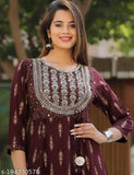 Purple embroidered long kurta dress for party wear