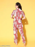 Dusty pink cotton coord lounge wear night suit set, printed pattern, pyjamas style for relaxed comfort at home