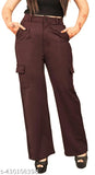 Purple cargo pants with bell bottoms, visible pockets