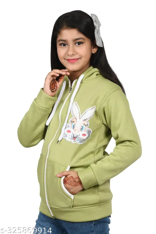 Trendy girls wool hoodie, printed net pattern in long sleeves, size 10-11 years, India origin