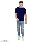Navy cotton half sleeve round neck men's t-shirt - perfect for gym & sports, designer solid plain style