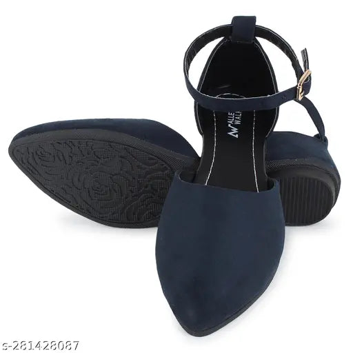 Blue velvet ankle strap flats with buckle - women's & girls' party wear for various occasions