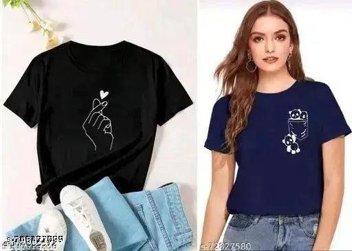 Cotton panda print T-shirt set for women/girls, trendy fits & round neck, 2 pieces in latest prints & BTS Chutki design