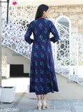 Rayon floral print kurti, three-quarter sleeve length, vibrant Indian fashion
