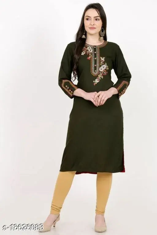 Rayon embroidered kurti for women, XL/XXL Indian ethnic wear, intricate floral designs