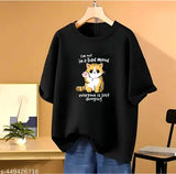 Black cotton oversized t-shirt, women's long printed t-shirt, girls extra-long graphic t-shirt