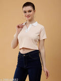 Solid polycotton half-sleeves crop top polo t-shirt for women, XS to XL sizes available