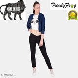 Denim three-quarter sleeve waistcoat for women, fancy and graceful design from India