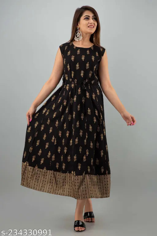 Rayon Anarkali kurta and jacket, printed combo, three-quarter sleeves, Indian women's fashion on mannequin