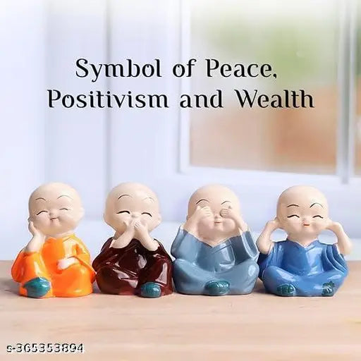 Polyethylene mini Buddha statues pack-4, colorful figurines for car dashboard, table top home decoration