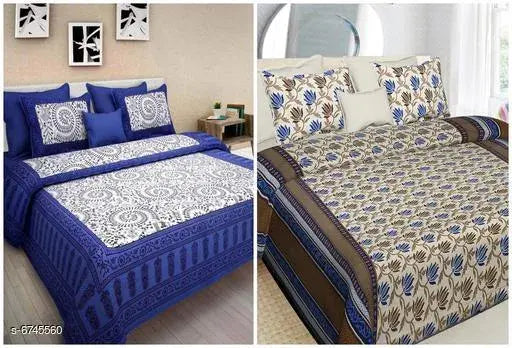 Jaipuri 100% cotton 2 double bedsheets & 4 pillow covers, queen size, soft & durable Indian cotton linens
