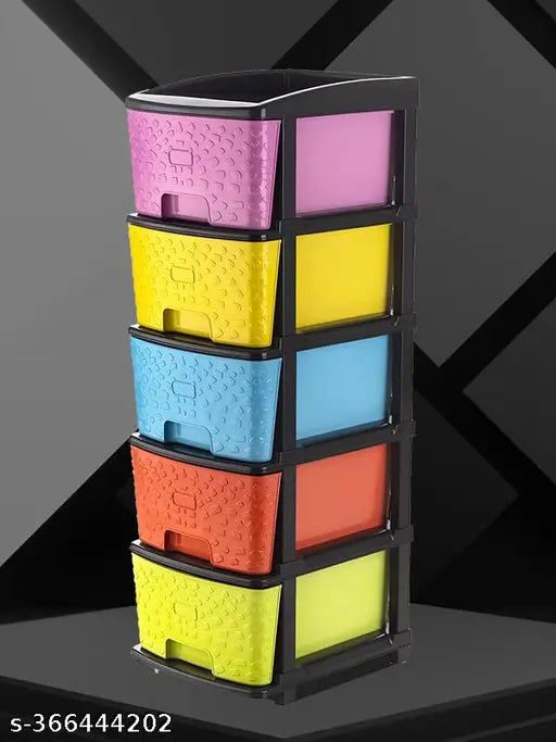 Multifunctional drawer organizer with 5 layers, suitable for storage of sarees, dress, kids clothes, shoes, books, files, shocks and more. Comes in a multicolor design