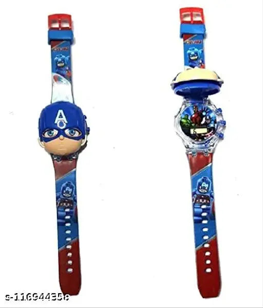 A luminous Marvel Avengers kids' watch with HTM branding and flashing light music feature, designed for children