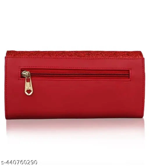 Red wallet with zip closure, multiple card slots