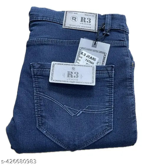 Men's full length straight fit blue denim jeans