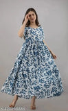 Blue Rayon Short Sleeve Blue Kurti Dress, printed floral design, Indian craftsmanship