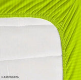 Striped premium cotton elastic king size fitted bedsheets with 2 pillow covers, double bed on display. Soft, supersoft, and perfect for summer. Indian-made quality