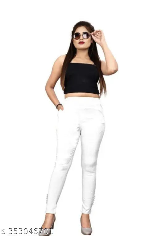 Solid cotton black and white cigar pants for women, size 24-XXL, ideal for casual wear