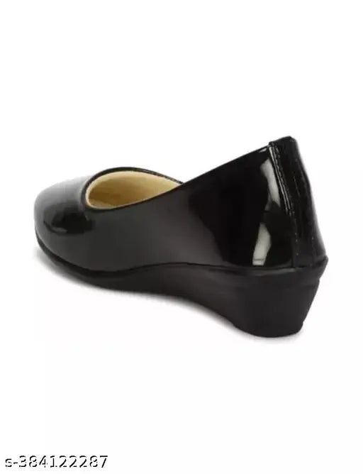 Black synthetic leather slip-on ballerinas for women by MAHI & LOOKS, stylish footwear for bellies