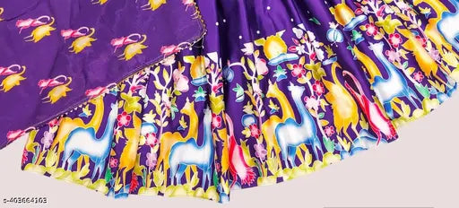 Quirky printed satin lehenga choli crop top for kids aged 1-12 years, ready-made Indian fashion for baby girls