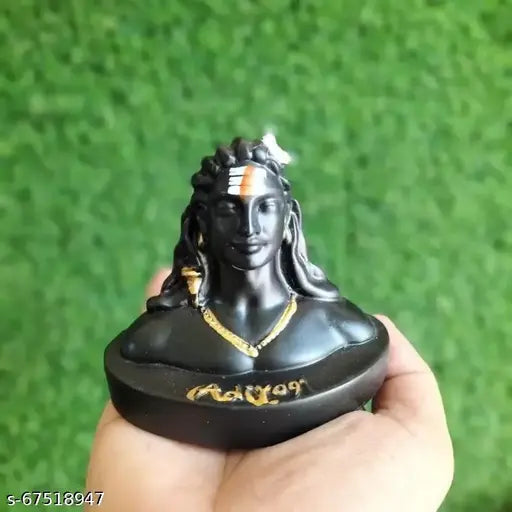Black ceramic Shiva idol, handcrafted decorative murti for car dashboard, 5x4x3 inches
